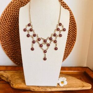 VTG 925 Sterling Amethyst Bib Necklace Cabochon Fringe Statement 15”